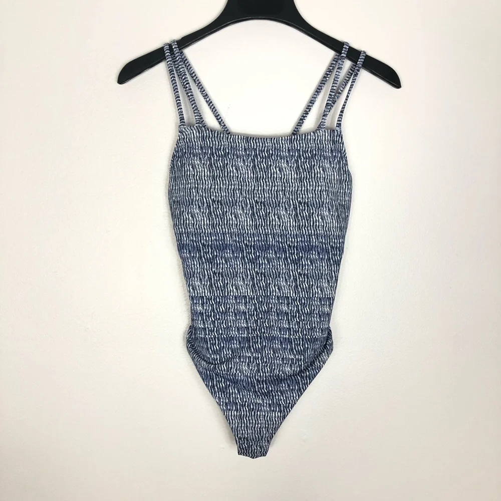 LOFT Blue and White Smocked One-Piece Swimsuit